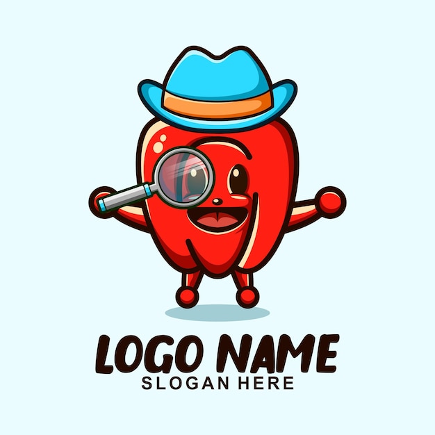 bell pepper detective cute mascot character logo design