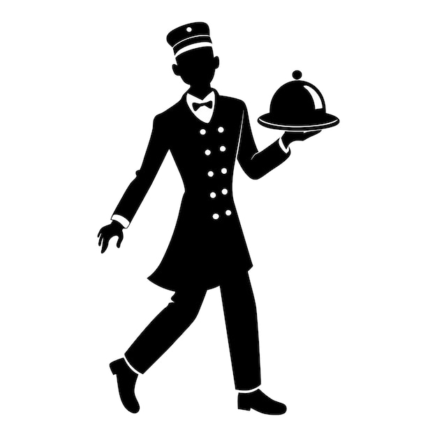 bellboy hotel in action full body silhouette black isolated on white background