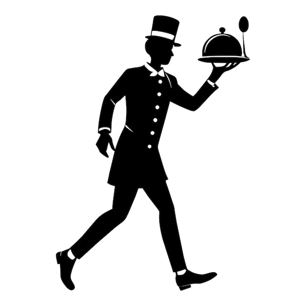 bellboy hotel in action full body silhouette black isolated on white background