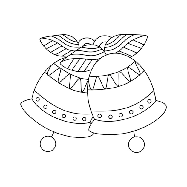 Bells with leaves Line art Vector illustration