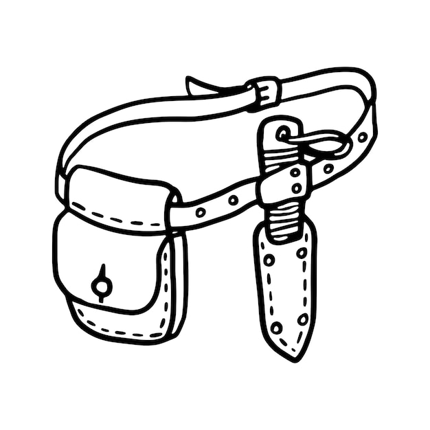 Belt Bag Camping survival Bushcraft Belt kit outline Doodle Premium Vector