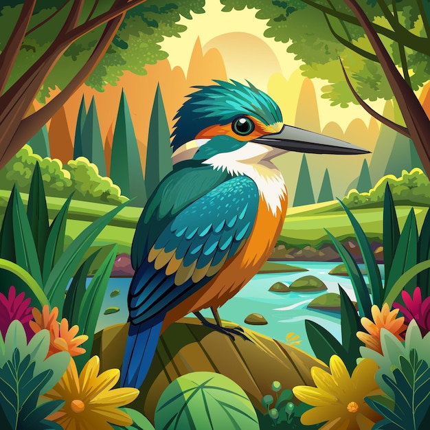 Belted Kingfisher bird cooperative stay forest vector