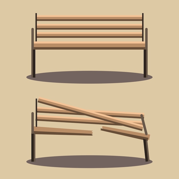 Bench and broken bench vector