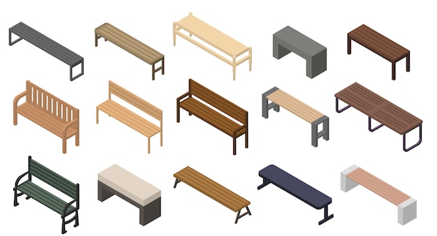 Bench icons set, isometric style