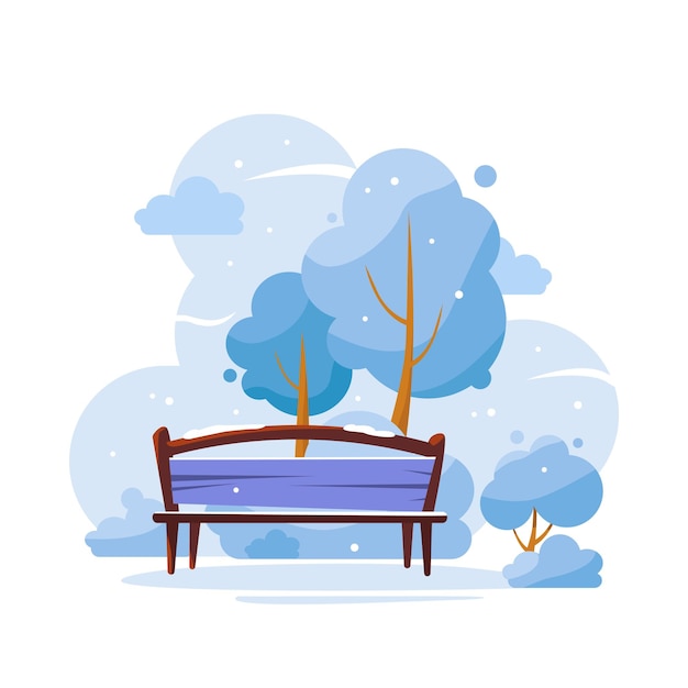 A bench in the park in winter. Flat illustration