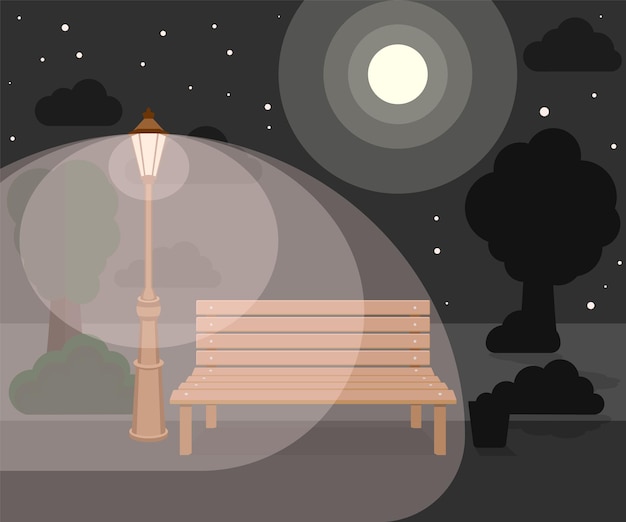 Bench and streetlight in the park Vector illustration