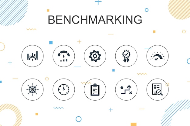 Benchmarking trendy Infographic template. Thin line design with process, management, indicator  icons