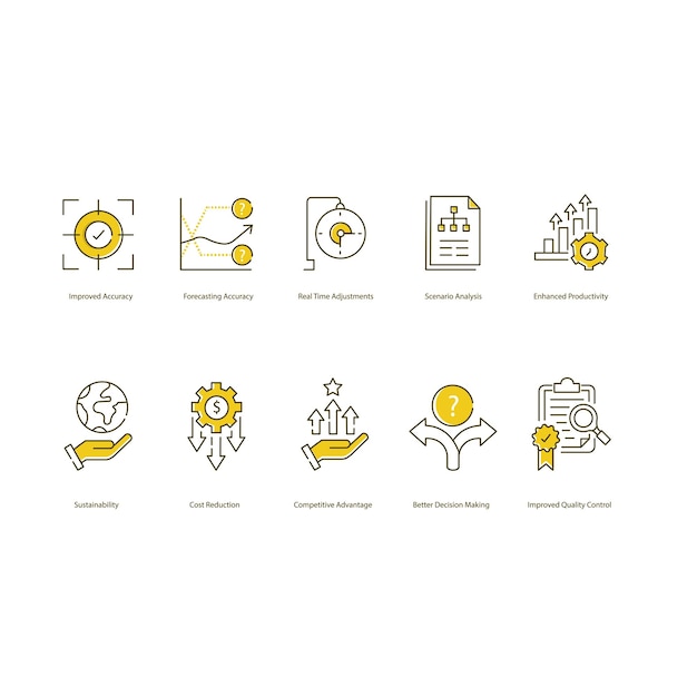 Benefits Of AI Production and Planning Vector Illustration Icon Set