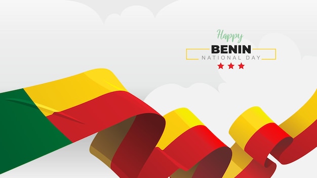 Benin National Day greeting with vector illustration waving national flag and cloud background