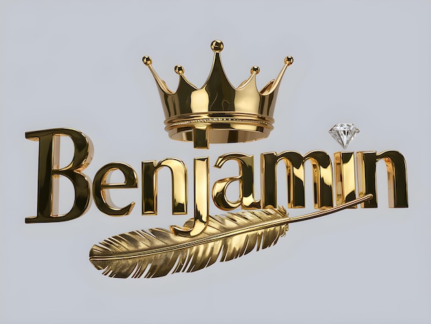 Benjamin Name Logo Design Benjamin Name in Elegant Font Gold Crown with feather Vector Format