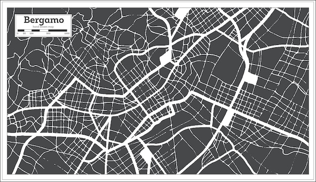 Bergamo Italy City Map in Black and White Color in Retro Style Outline Map