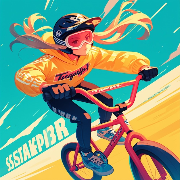 A Berlin girl races BMX bikes in cartoon style