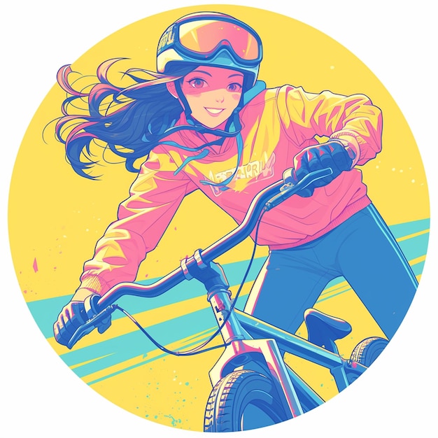 A Berlin girl races BMX bikes in cartoon style