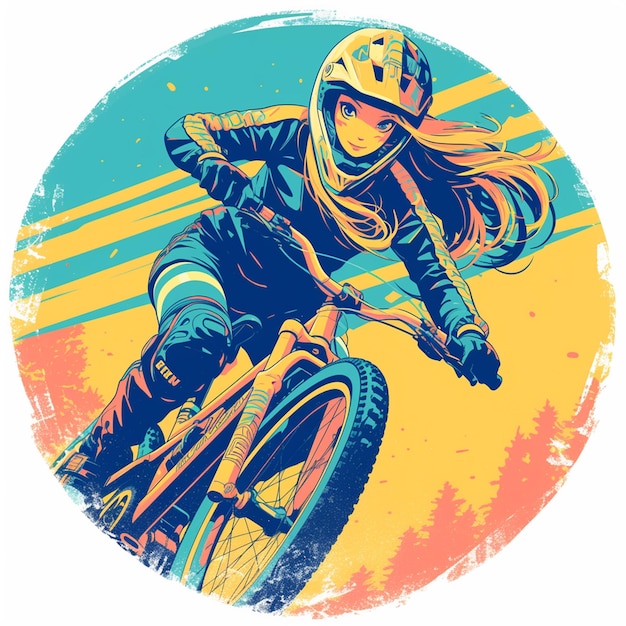 A Berlin girl races BMX bikes in cartoon style