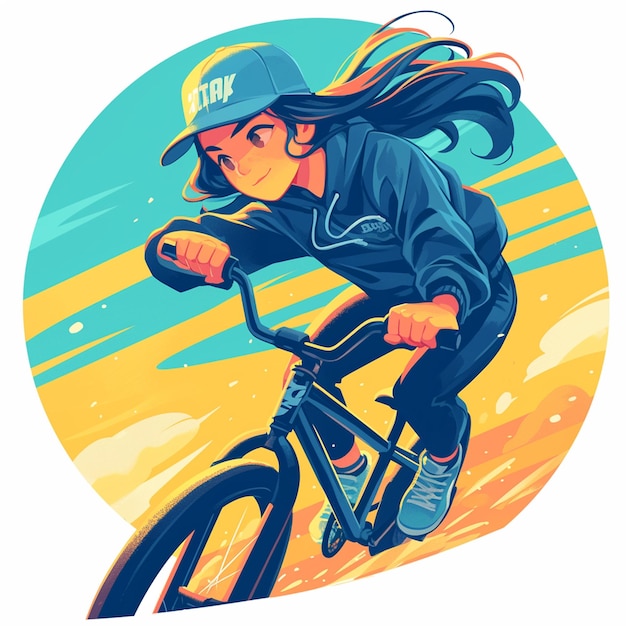 A Berlin girl races BMX bikes in cartoon style