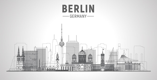 Vector berlin line skyline on a white background flat vector illustration business travel and tourism concept with modern buildings image for banner or web site