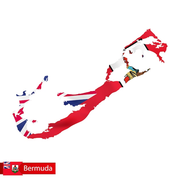 Bermuda map with waving flag of country