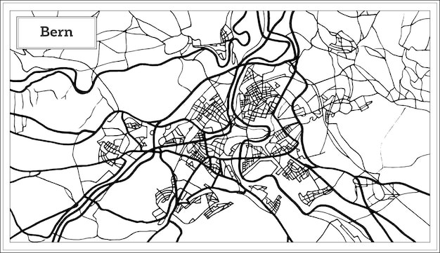 Bern Switzerland Map in Black and White Color. Vector Illustration. Outline Map.