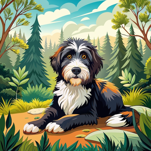 Bernedoodle dog beneficent rests forest vector