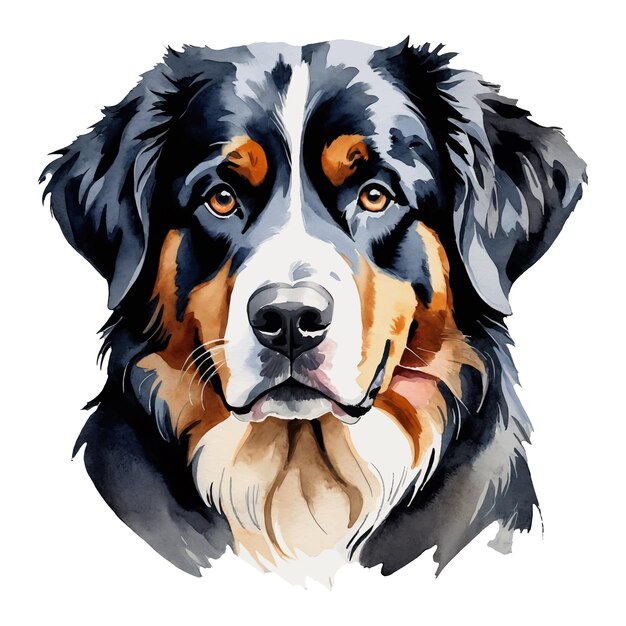 Vector bernese dog hand drawn watercolor painting illustration