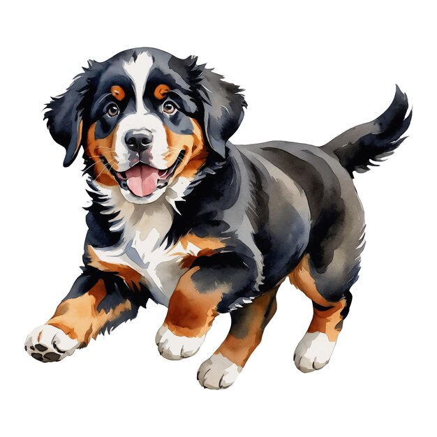 Vector bernese dog puppy hand drawn watercolor painting illustration