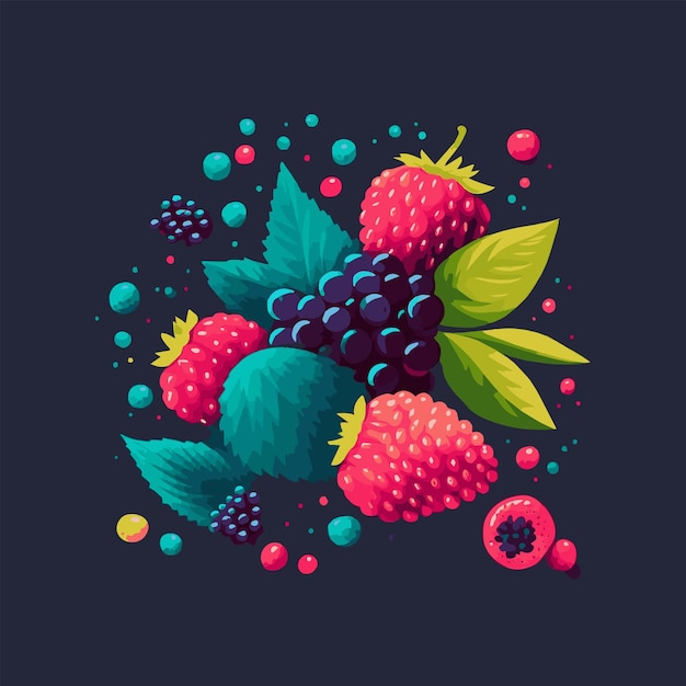 Berries Fruit Vector Flat color style Berry color Hand drawn illustration set