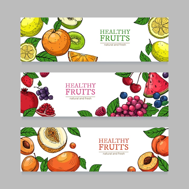 Berries and fruits banners.