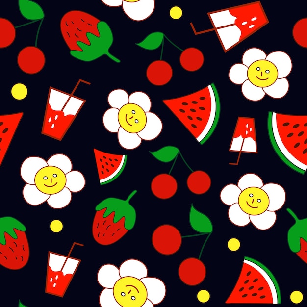 Berries and fruits vector seamless pattern