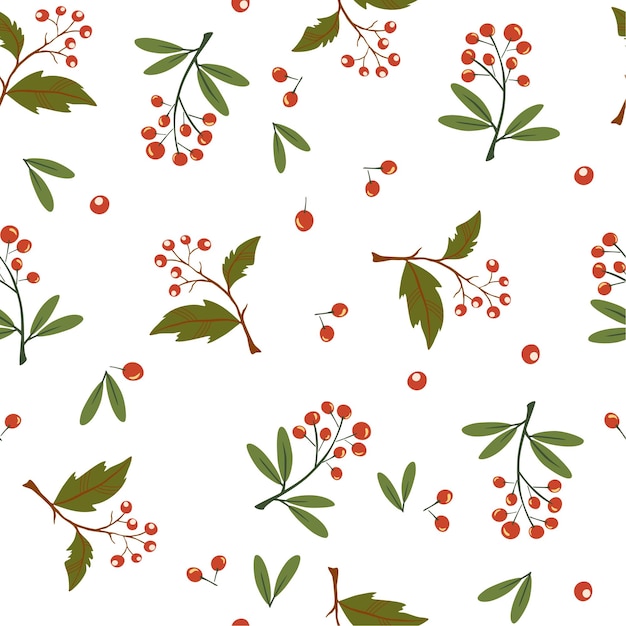 Berries seamless pattern Autumn Background with rowan and rosehip berries Design for poster kitchen textiles clothing and wallpaper Flower graphic design Botany texture Vector