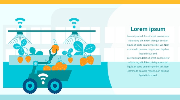 Vector berry harvesting machine gathers strawberries.