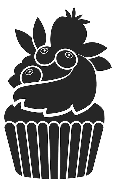 Berry muffin black silhouette Sweet cupcake icon