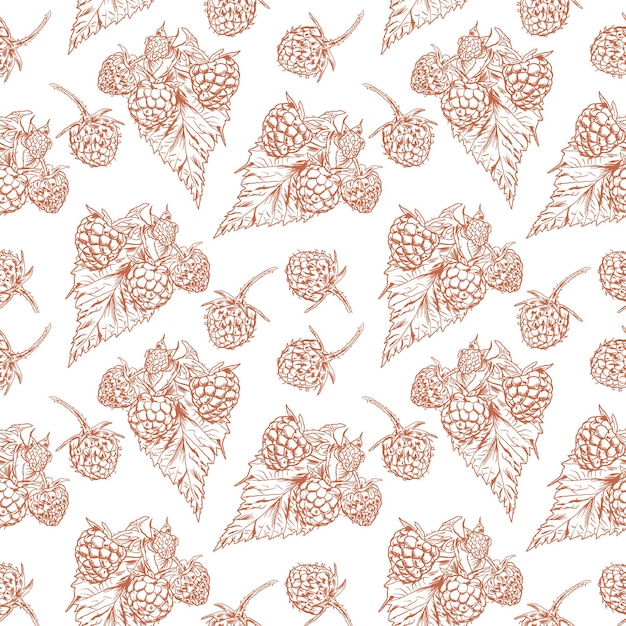 Berry and raspberry sprig Vector seamless raspberry pattern in graphic style Design element for wrapping paper textiles covers