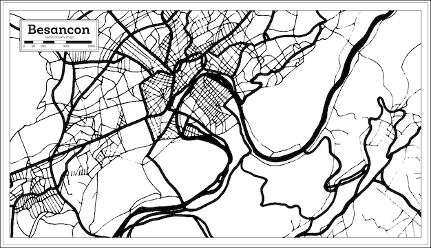 Besancon France City Map in Black and White Color in Retro Style Outline Map