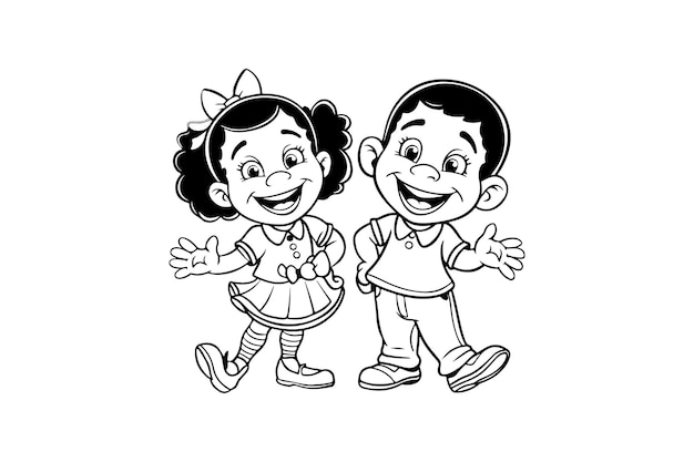 Vector best black and white children vector line art illustration