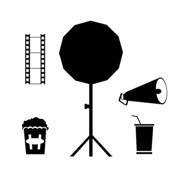 Best Black And White Cinema Movie Elements Clip Art Icon Set Film Studio Building Interior Video