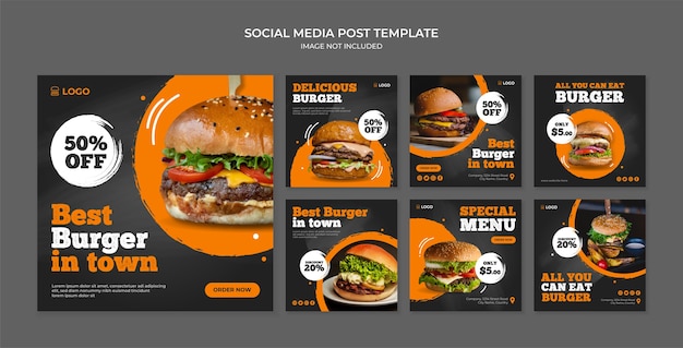 Vector best burger in town social media post template for fast food restaurant