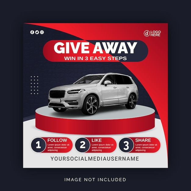 Best Car For Rent Give Away Win In Three Steps Social Media Banner Instagram Post Ad     Template