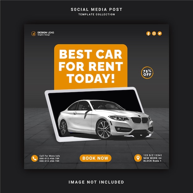 Best Car For Rent Social Media Banner Ad Concept Instagram Post Template