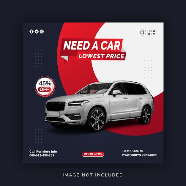 Best Car For Rent Social Media Banner Instagram Post Ad Concept Template