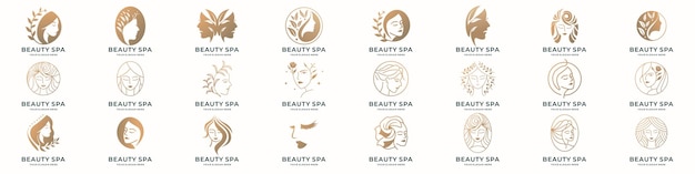 best collection of beautiful women logo design templates beauty spa woman design with gold color branding inspiration