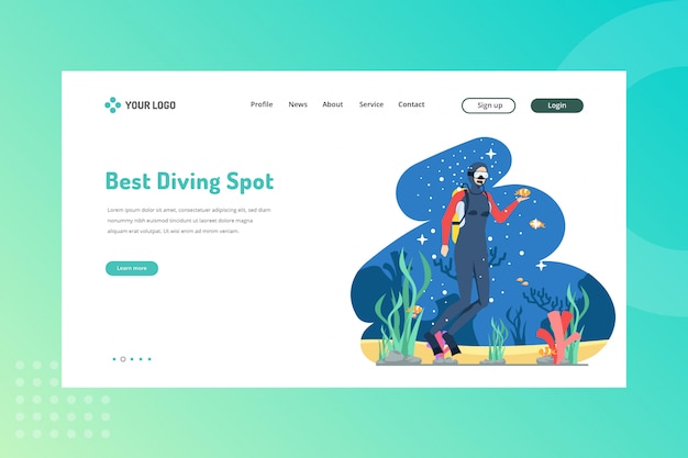 Best diving spot illustration for travelling concept on landing page