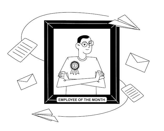 The best employee of the month black and white illustration