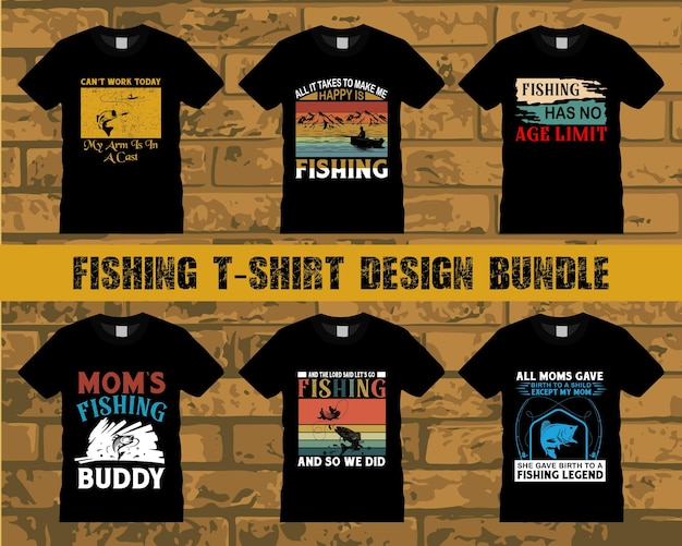 Vector best fishing typography vector t shirt design bundle