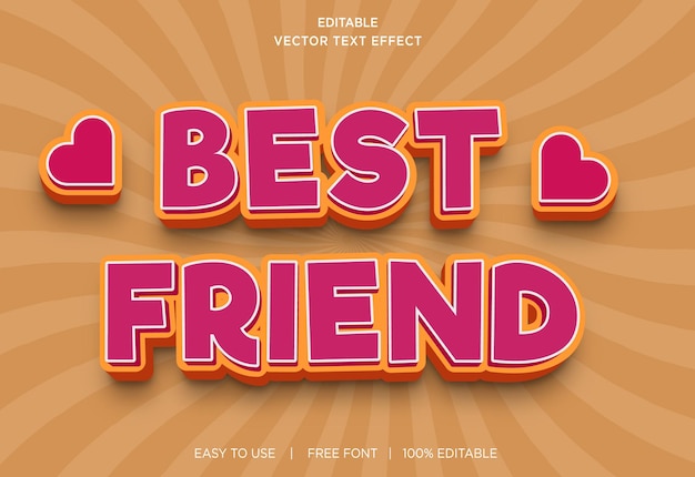 best friend 3d editable text effect Premium Vector