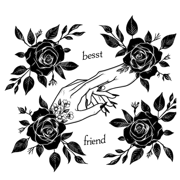 Vector best friend hand floral vector file