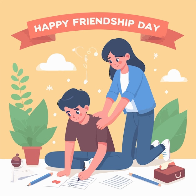 best friends celebrating friendship day vector illustration