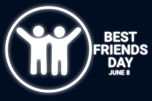 Best Friends Day greeting card with neon white silhouette of a group of people