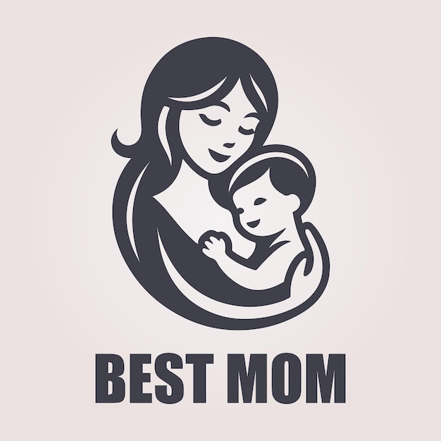 Vector best mom logo with mom and baby