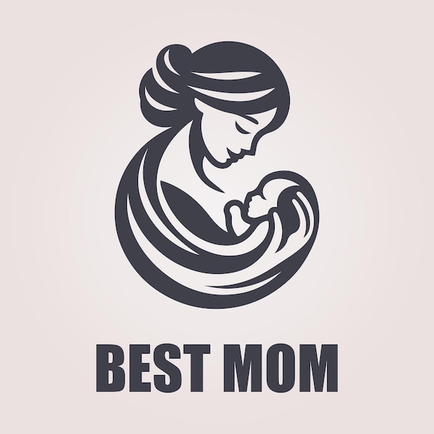 Vector best mom logo with mom and baby