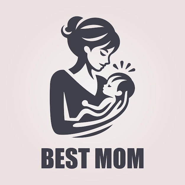 Vector best mom logo with mom and baby